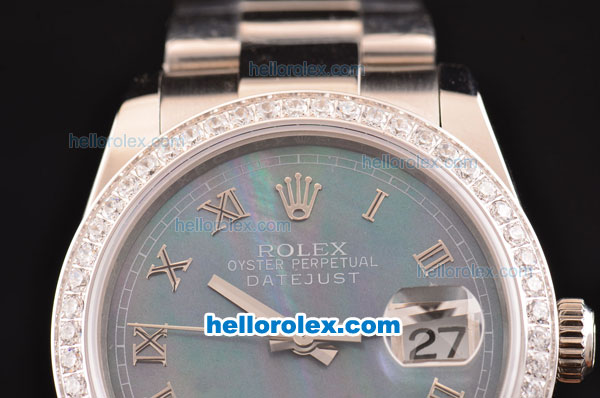 Rolex Datejust Asia 2813 Automatic Steel Case with Diamond Bezel and MOP Dial - Roman Numeral Markers - Click Image to Close
